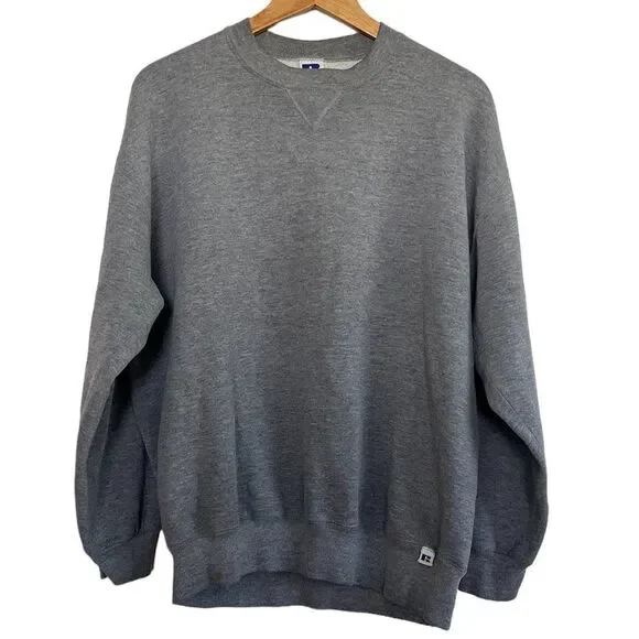 Russell Athletic Vintage Sweatshirt Solid Grey Gray Crew Neck Made in USA Men XL - Picture 1 of 8